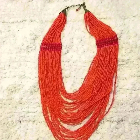 Red Beaded adjustable necklace - Picture 1 of 4